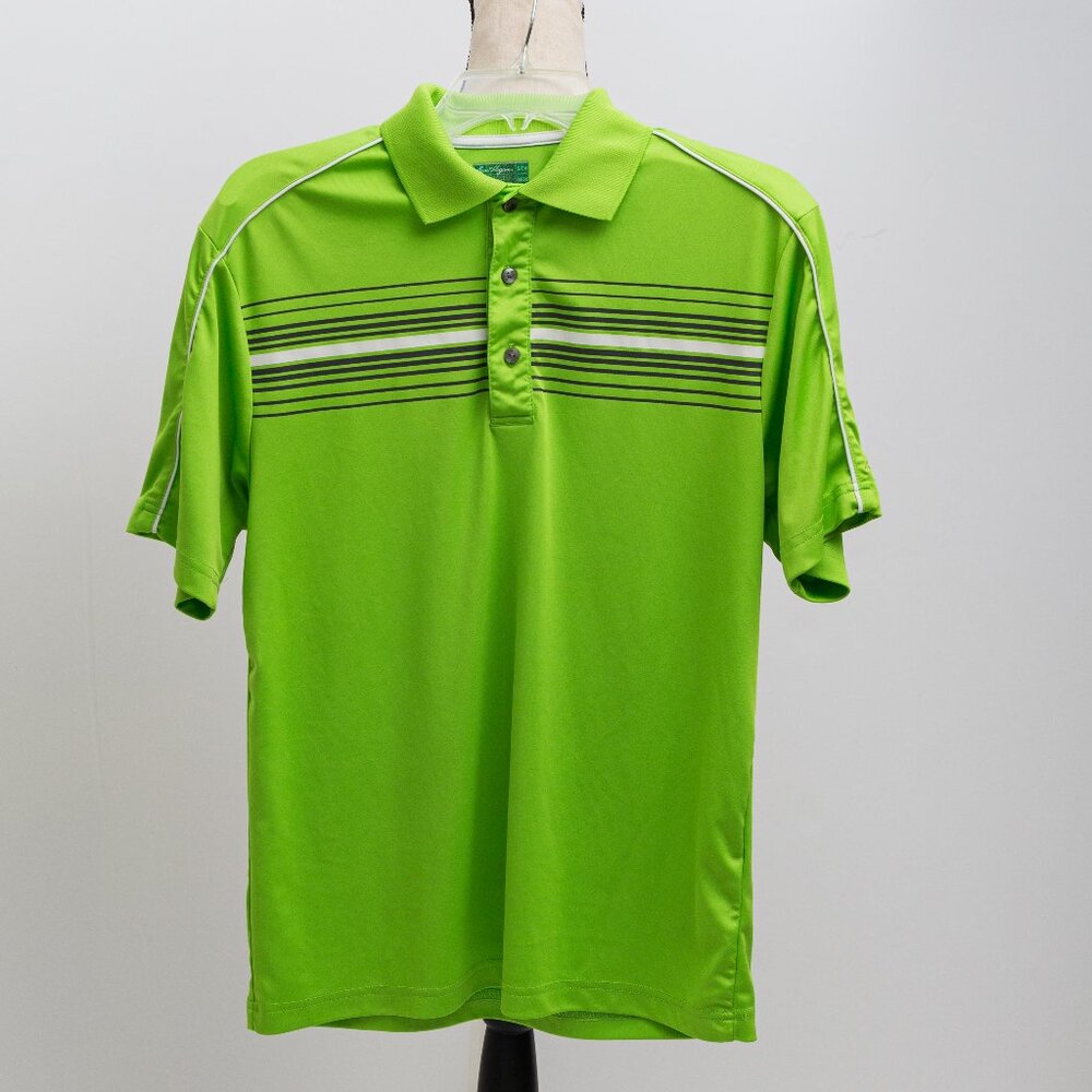 Ben Hogan performance golf polo style shirt lime green with stripe men's S 34/36